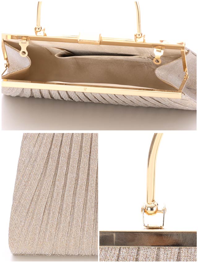 5/8再入荷!メタルハンドルラメプリーツパーティーバッグ