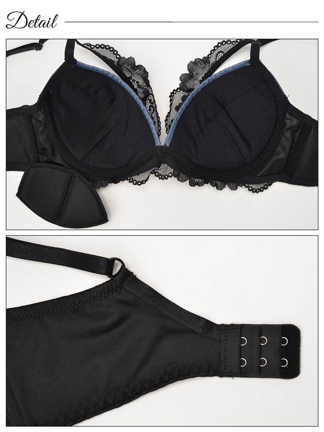 8/21再販!ジュエリーサテンレース育乳脇高ブラジャー&バック透けフルバックショーツ[推し][人気]
