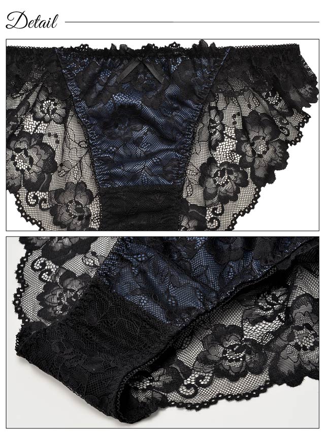 8/21再販!ジュエリーサテンレース育乳脇高ブラジャー&バック透けフルバックショーツ[推し][人気]