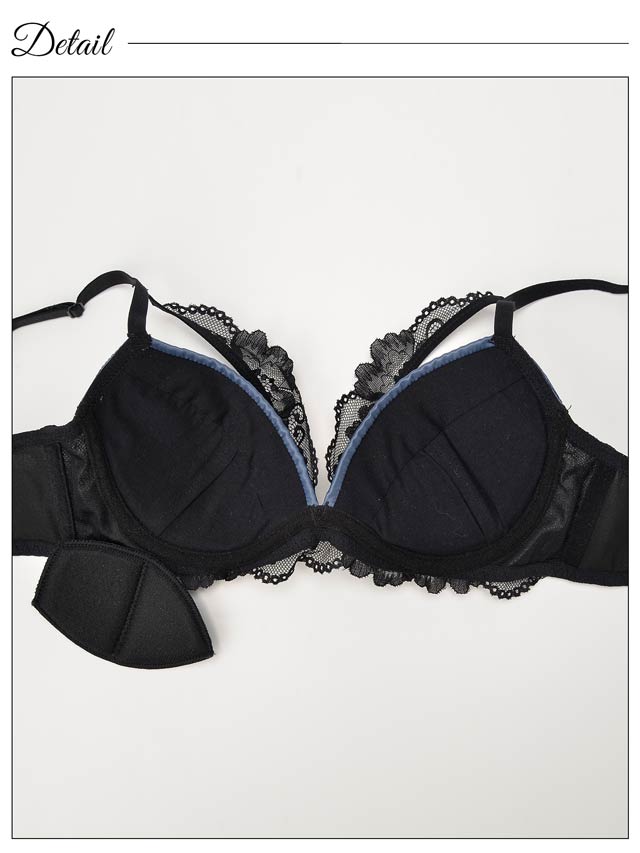 7/10再販!【EFサイズ】ジュエリーサテンレース育乳脇高ブラジャー&バック透けフルバックショーツ[推し]