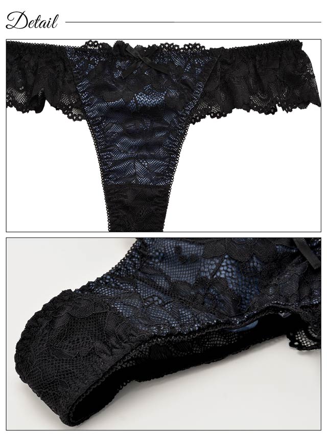 9/9再販!【Tバック】ジュエリーサテンレース育乳脇高ブラジャー&バック透けTバックショーツ[推し][人気]