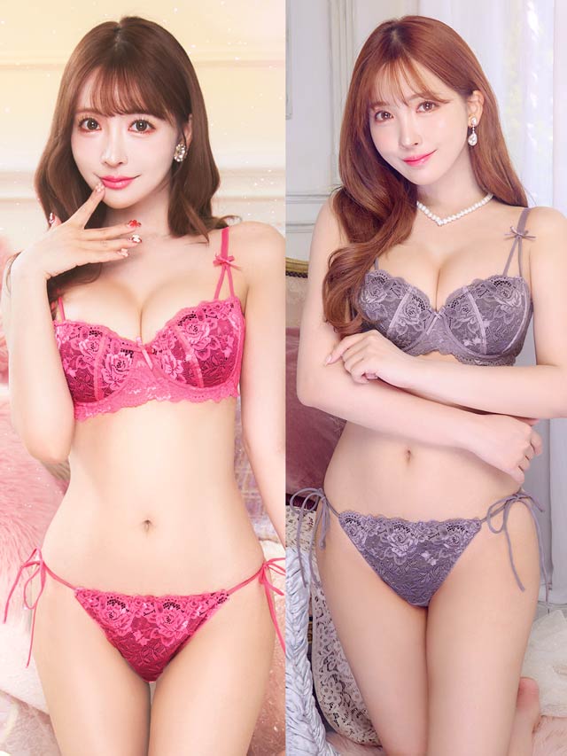 8/23再販!【三上悠亜着用】フロレゾンローズレース育乳脇高ブラジャー&サイド紐バック透けフルバックショーツ[推し][人気]