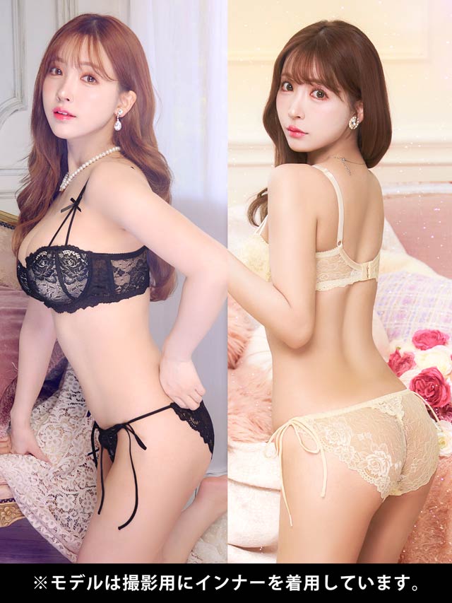 8/23再販!【三上悠亜着用】フロレゾンローズレース育乳脇高ブラジャー&サイド紐バック透けフルバックショーツ[推し][人気]