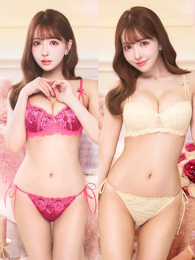 8/23再販!【Tバック】【三上悠亜着用】フロレゾンローズレース育乳脇高ブラジャー&サイド紐バック透けTバックショーツ[推し][人気]