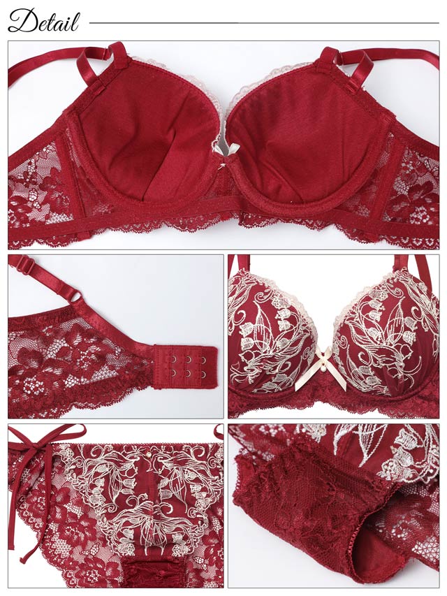 8/21再販!【三上悠亜着用】リリーベルエンブロイダリー育乳脇高ブラジャー&サイド紐バック透けフルバックショーツ[推し][人気]