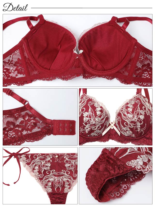 8/21再販!【Tバック】【三上悠亜着用】リリーベルエンブロイダリー育乳脇高ブラジャー&サイド紐バック透けTバックショーツ[推し][人気]