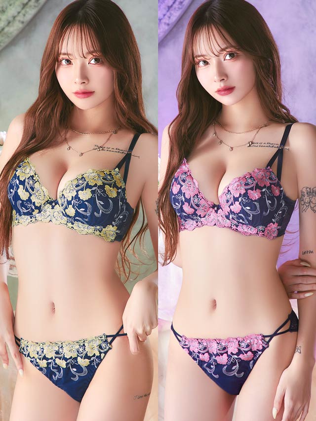 7/18新作!ミスティックビビットブルーム育乳脇高ブラジャー&バック透けフルバックショーツ[推し][人気]