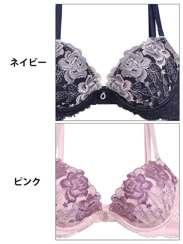 8/23再販!【GHIサイズ】ロマンティックベルローズ育乳脇高ブラジャー&バック透けフルバックショーツ[推し]