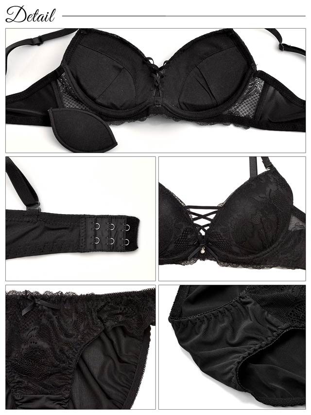 7/12再販!ワンカラーレースアップブラジャー&フルバックショーツ[推し][人気]