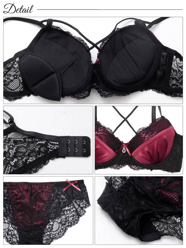 7/25新作!ディープサテンリボンコード育乳脇高ブラジャー&バック透けフルバックショーツ[推し][人気]