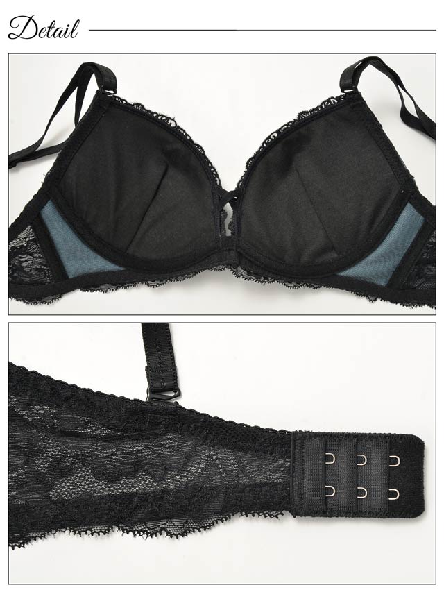 9/2再販!【三上悠亜着用】スモーキーカラー×ブラックフラワー刺繍ブラジャー＆サイド紐フルバックショーツ[推し][人気]