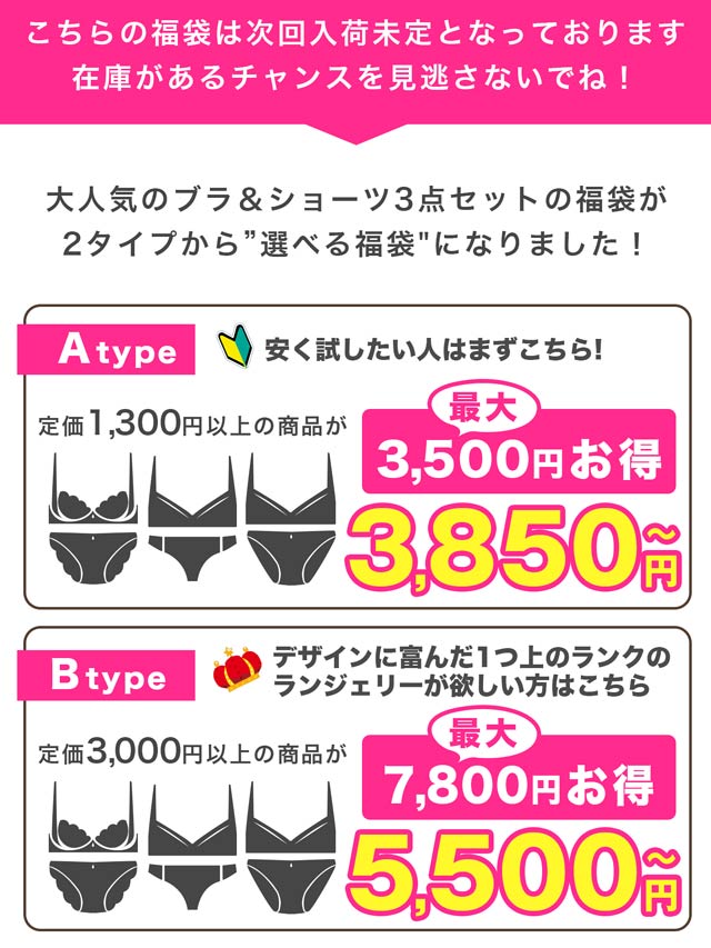 7/12再販!【福袋★ブラセット3点入】ブラジャー＆ショーツ3点組入り福袋[推し]