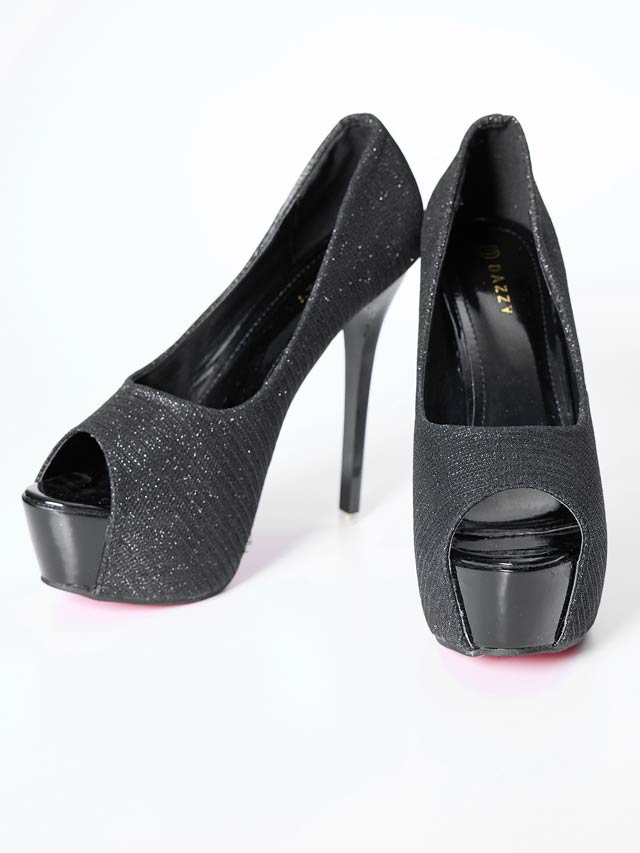 7/8再入荷![14cmヒール]ワンカラーシンプルラメオープントゥパンプス[dazzyオリジナル]