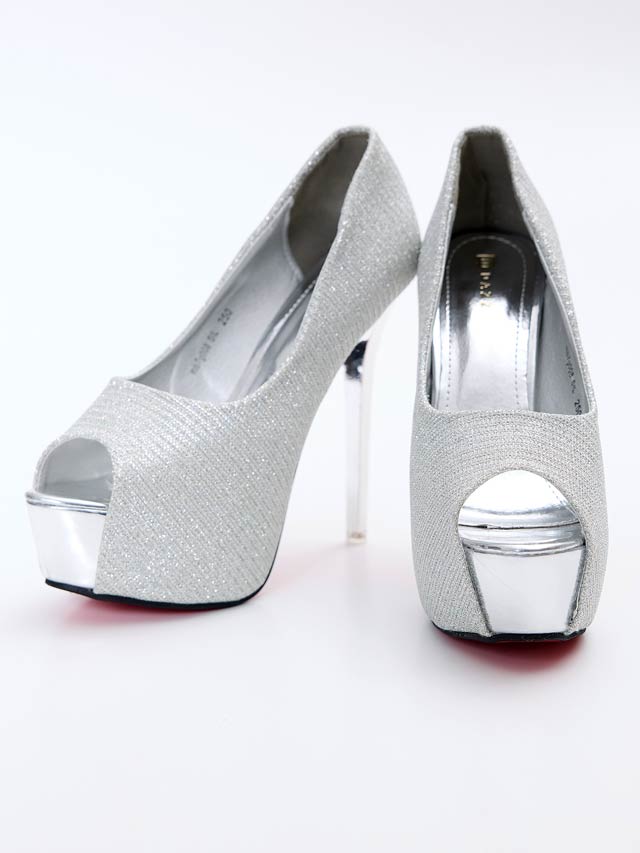 7/8再入荷![14cmヒール]ワンカラーシンプルラメオープントゥパンプス[dazzyオリジナル]