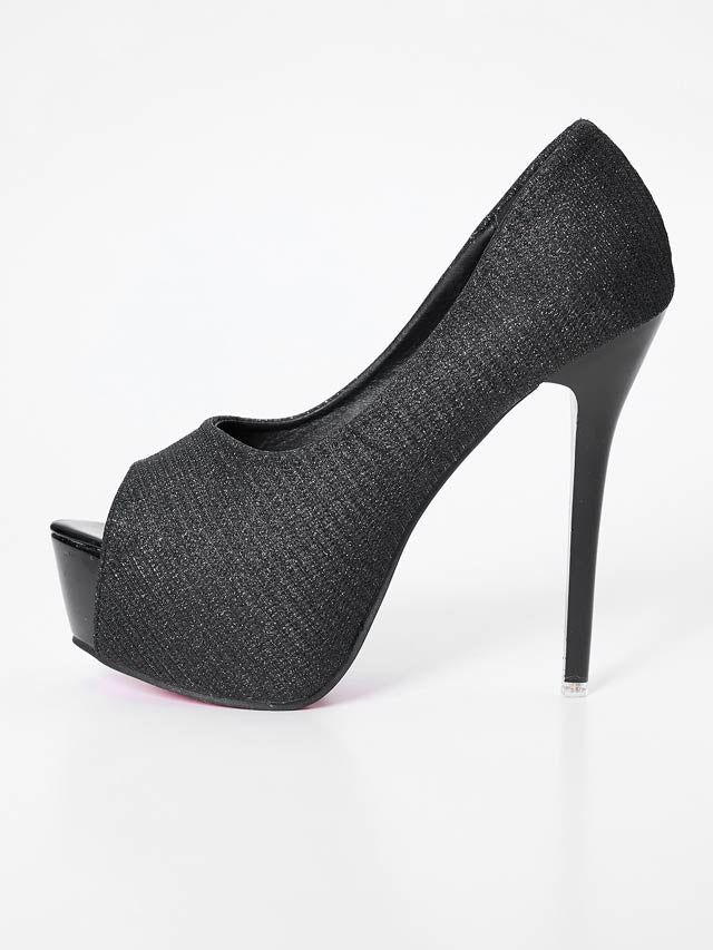 7/8再入荷![14cmヒール]ワンカラーシンプルラメオープントゥパンプス[dazzyオリジナル]