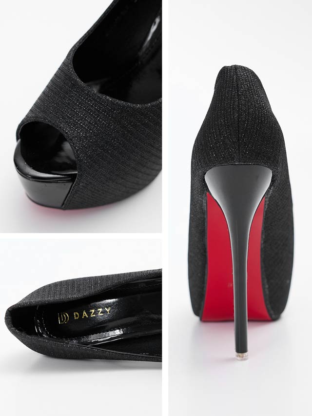 7/8再入荷![14cmヒール]ワンカラーシンプルラメオープントゥパンプス[dazzyオリジナル]