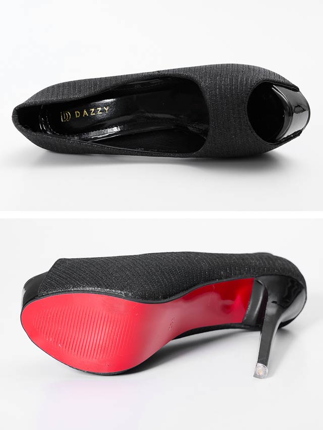 7/8再入荷![14cmヒール]ワンカラーシンプルラメオープントゥパンプス[dazzyオリジナル]