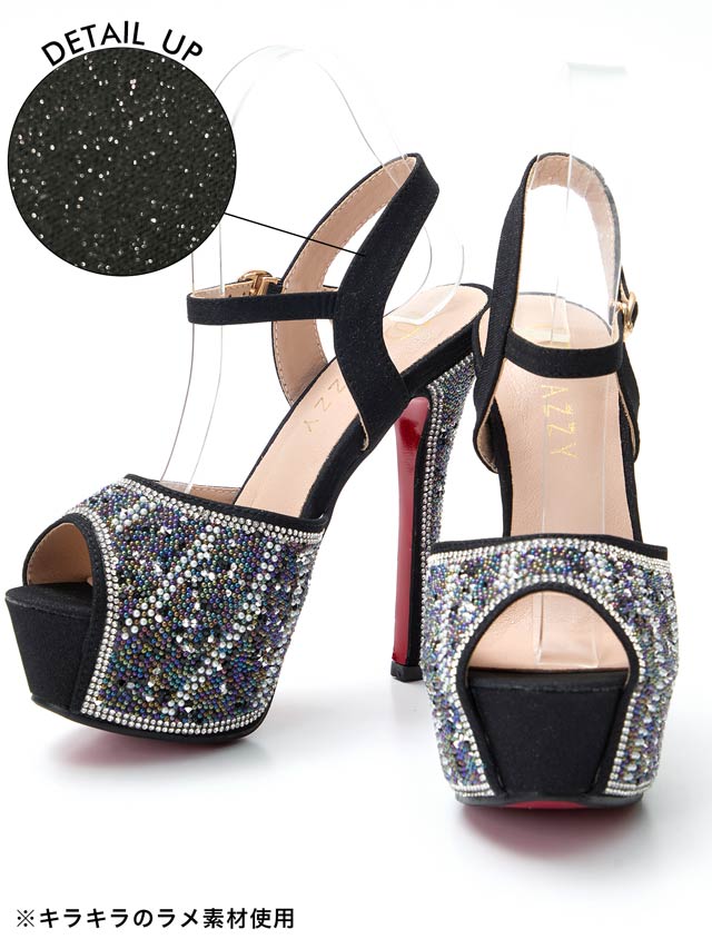 [14.5cmヒール]パールラインカラースタッズストラップ付きオープントゥサンダル[dazzyオリジナル]