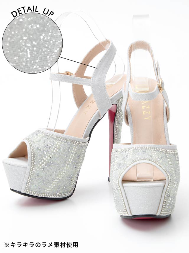 [14.5cmヒール]パールラインカラースタッズストラップ付きオープントゥサンダル[dazzyオリジナル]