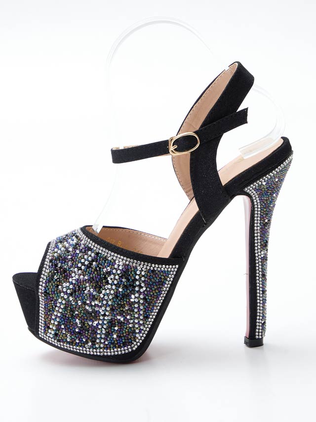 [14.5cmヒール]パールラインカラースタッズストラップ付きオープントゥサンダル[dazzyオリジナル]