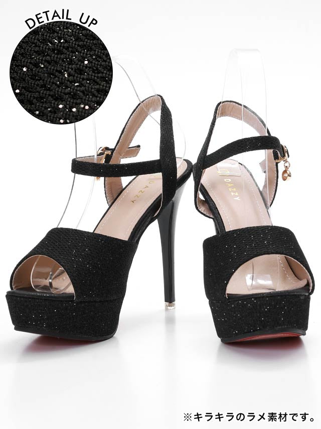 7/8再入荷![12cmヒール]格子柄ビジューチャームラメサンダル[dazzyオリジナル]