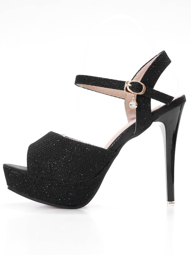 7/8再入荷![12cmヒール]格子柄ビジューチャームラメサンダル[dazzyオリジナル]