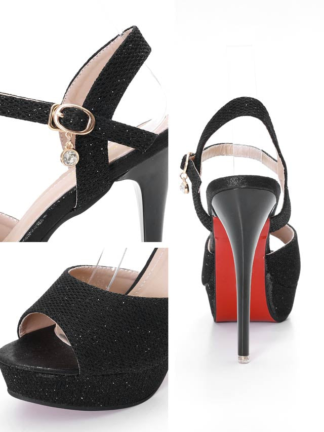 7/8再入荷![12cmヒール]格子柄ビジューチャームラメサンダル[dazzyオリジナル]