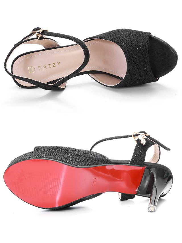 7/8再入荷![12cmヒール]格子柄ビジューチャームラメサンダル[dazzyオリジナル]