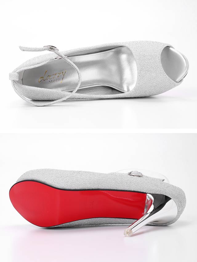 8/26再入荷![10cmヒール]ラメグリッターxメタリックヒールパンプスオープントゥパンプス