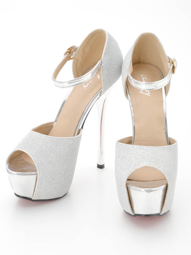 8/1再入荷! [14cmヒール]グリッターラメストームアンクルストラップパンプス