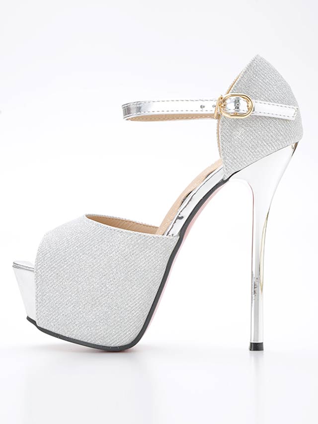 8/1再入荷! [14cmヒール]グリッターラメストームアンクルストラップパンプス