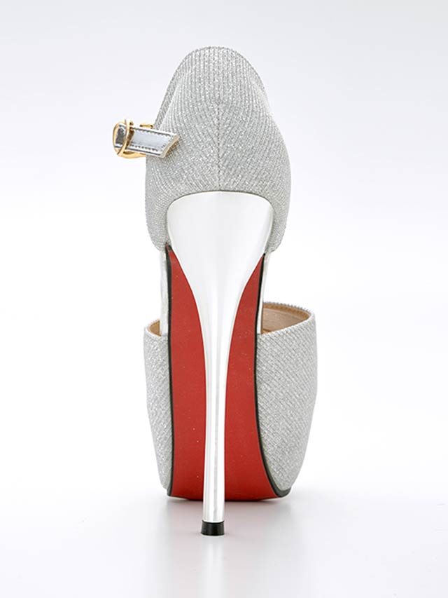 8/1再入荷! [14cmヒール]グリッターラメストームアンクルストラップパンプス