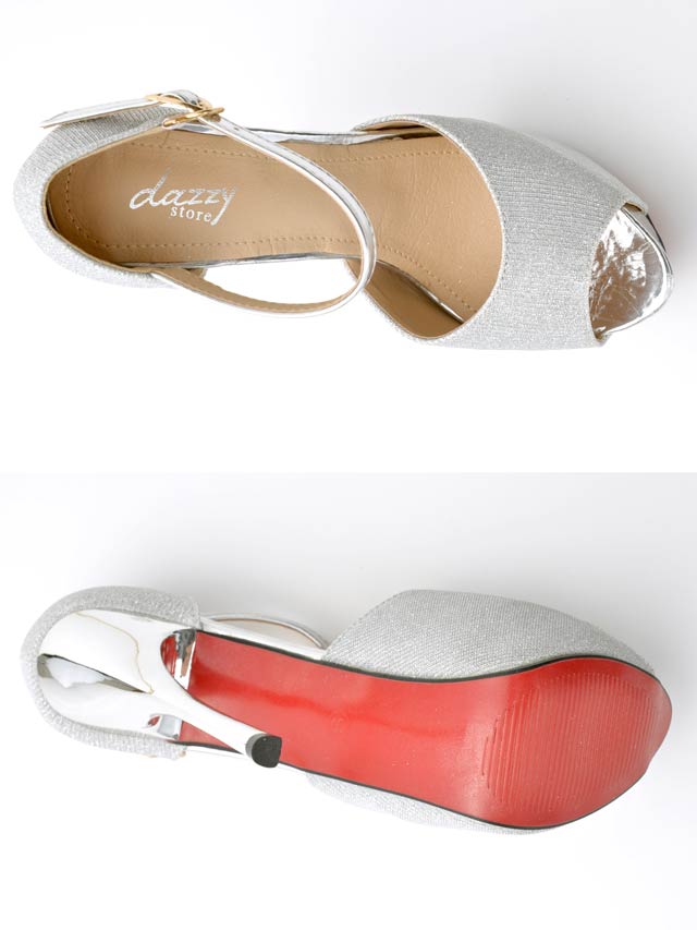 8/1再入荷! [14cmヒール]グリッターラメストームアンクルストラップパンプス