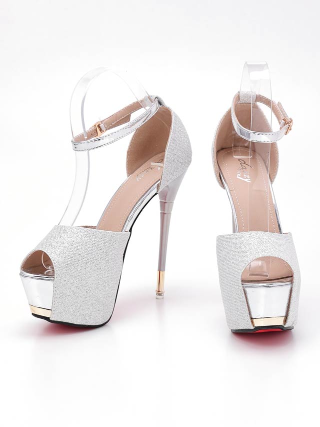 7/8再入荷![15cmヒール]アンクルストラップ付シャイニーラメサンダル[dazzyオリジナル]