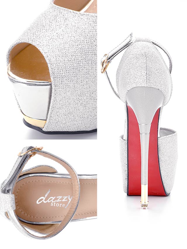 7/8再入荷![15cmヒール]アンクルストラップ付シャイニーラメサンダル[dazzyオリジナル]