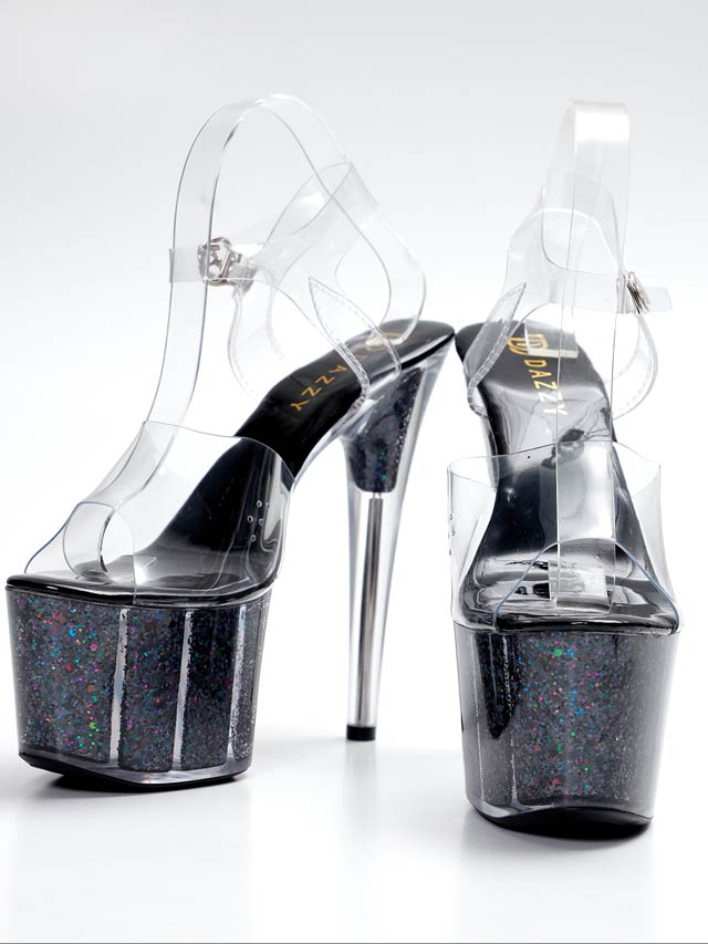 [17cmヒール]マルチグリッタークリアストラップサンダル[dazzyオリジナル]