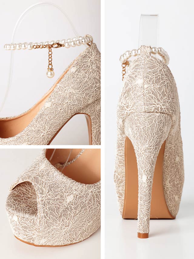 8/7再入荷![12cmヒール]レースラメパールストラップオープントゥパンプス[dazzyオリジナル]