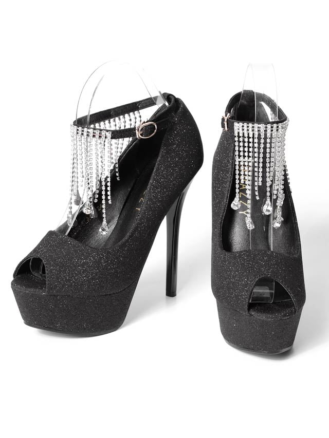 7/2新作![13.5cmヒール]ゴージャスラメビジューフリンジオープントゥパンプス[dazzyオリジナル]