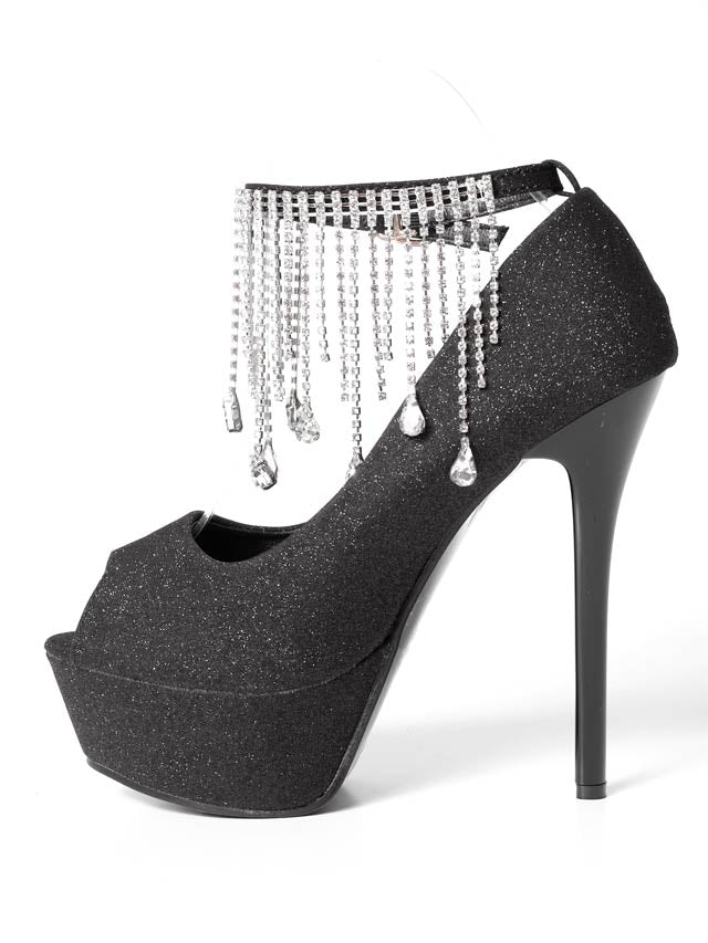 7/2新作![13.5cmヒール]ゴージャスラメビジューフリンジオープントゥパンプス[dazzyオリジナル]