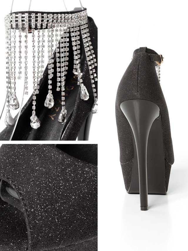 7/2新作![13.5cmヒール]ゴージャスラメビジューフリンジオープントゥパンプス[dazzyオリジナル]