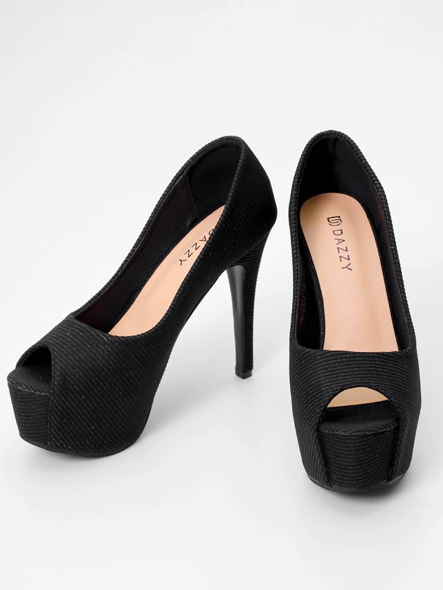 6/23新作![12cmヒール]グリッターボーダーオープントゥパンプス[dazzyオリジナル]