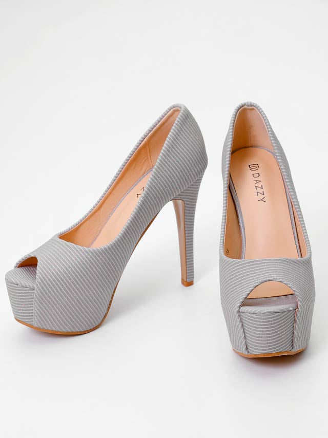 6/23新作![12cmヒール]グリッターボーダーオープントゥパンプス[dazzyオリジナル]