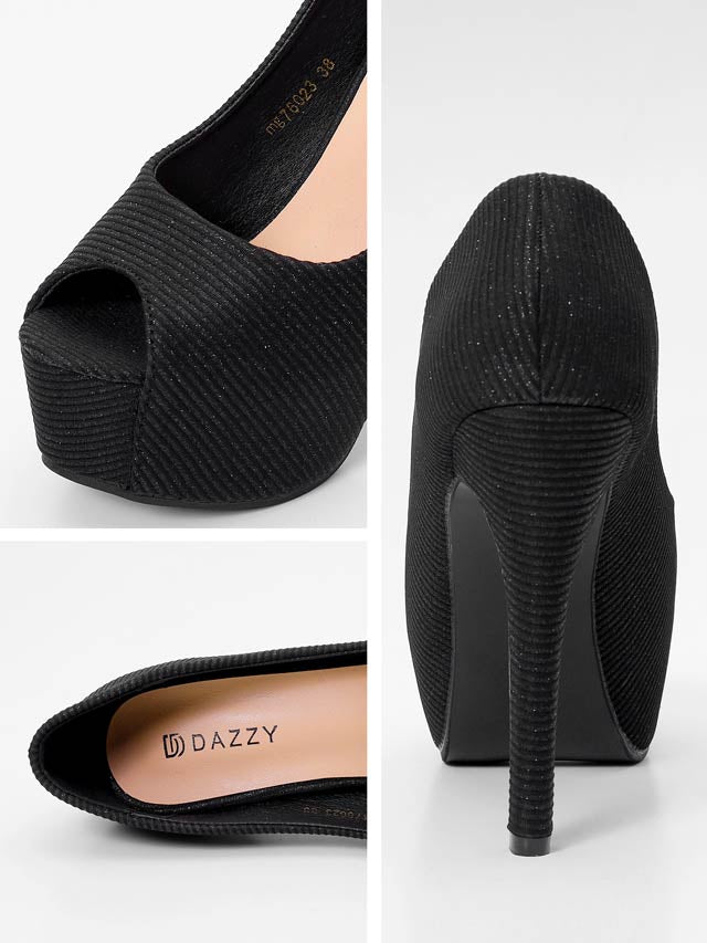 6/23新作![12cmヒール]グリッターボーダーオープントゥパンプス[dazzyオリジナル]