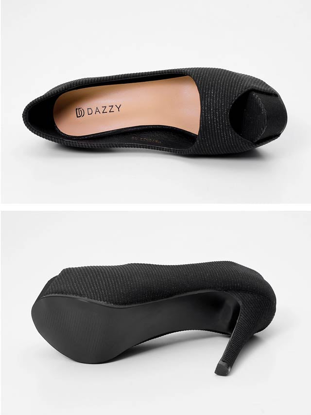 6/23新作![12cmヒール]グリッターボーダーオープントゥパンプス[dazzyオリジナル]