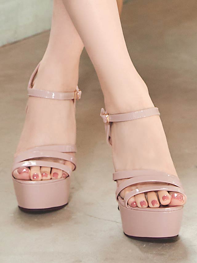 [13cmヒール]ワンカラーナローストラップサンダル[dazzyオリジナル]