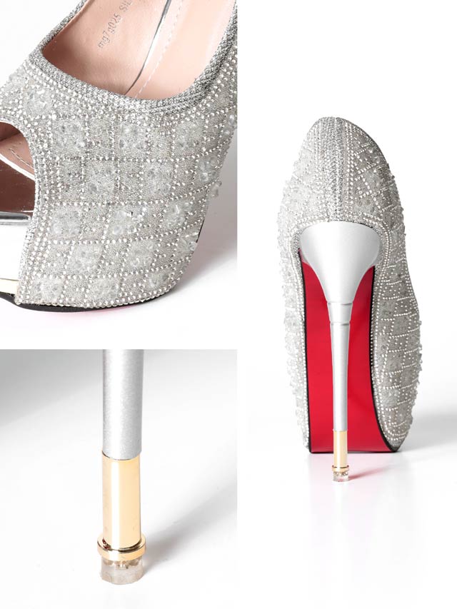 6/9新作![14.5cmヒール]グリッタービジューチェックオープントゥパンプス[dazzyオリジナル]