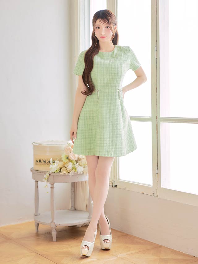 6/9新作![14.5cmヒール]グリッタービジューチェックオープントゥパンプス[dazzyオリジナル]