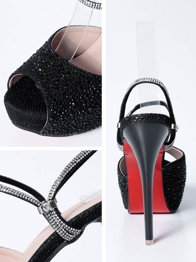 6/4新作![12cmヒール]シャイニーラインストーンストラップサンダル[dazzyオリジナル]