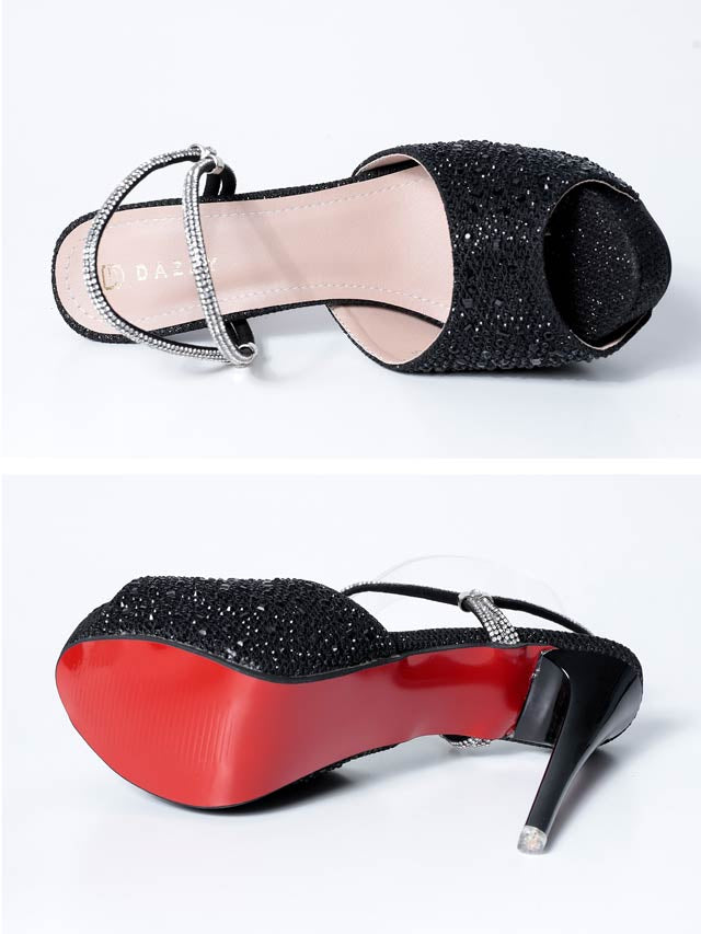 6/4新作![12cmヒール]シャイニーラインストーンストラップサンダル[dazzyオリジナル]