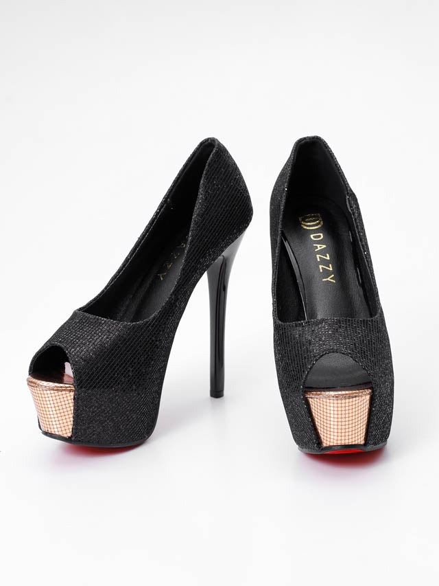 7/30新作![13.5cmヒール]グリッターシャイニーオープントゥパンプス[dazzyオリジナル]